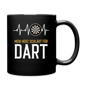 Dart Herzschlag - lustiger Spruch - Tasse einfarbig - Schwarz - Rechts