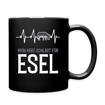 Esel Herzschlag - lustiger Spruch - Tasse einfarbig - Schwarz - Rechts