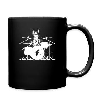 Drummer Katze Musik Schlagzeuger Kätzchen Trommel - Tasse einfarbig - Schwarz - Rechts