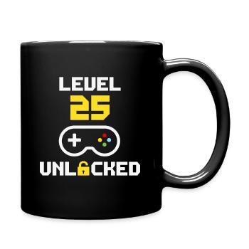 Level 25 freigeschaltet | 25 Jahre Spielergeburtstag - Tasse einfarbig - Schwarz - Rechts