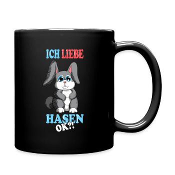 Hase Häschen Kaninchen Ich liebe Hasen ok Nagetier - Tasse einfarbig - Schwarz - Rechts