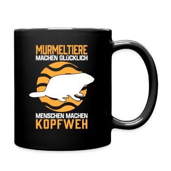 Murmeltier Kopfweh Erdhörnchen Nagetier Spruch - Tasse einfarbig - Schwarz - Rechts
