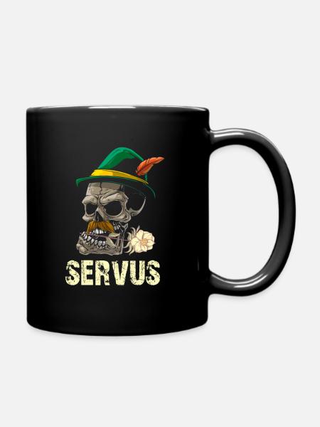 Servus Totenkopf und Edelweiß - Tasse einfarbig - Schwarz