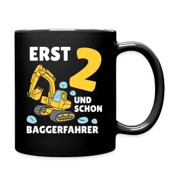 Bagger 2 Jahre Baustelle 2 Geburtstag - Tasse einfarbig - Schwarz - Rechts