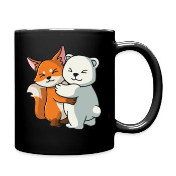 Fuchs und Eisbär niedliche Tiere knuddeln - Tasse einfarbig - Schwarz - Rechts