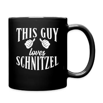 This Guy loves Schnitzel - Tasse einfarbig - Schwarz - Rechts