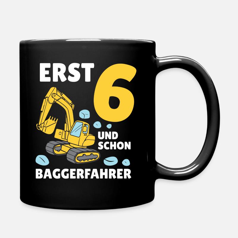 Bagger 6 Jahre Baustelle 6 Geburtstag Junge - Tasse einfarbig - Schwarz