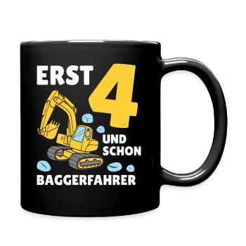 Bagger 4 Jahre Baustelle 4 Geburtstag Junge - Tasse einfarbig - Schwarz - Rechts