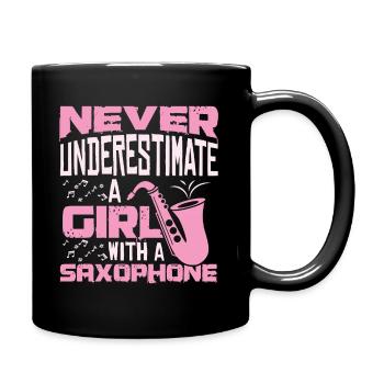 Saxophone Girl - Full Colour Mug - black - Right