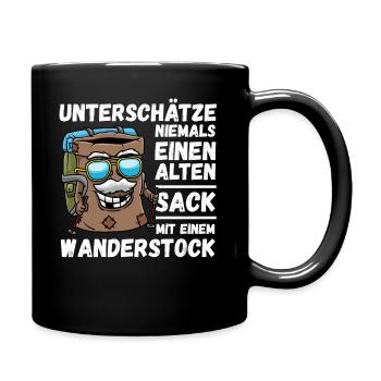 Alter Sack mit Wanderstock Wandern Bergsteiger - Tasse einfarbig - Schwarz - Rechts