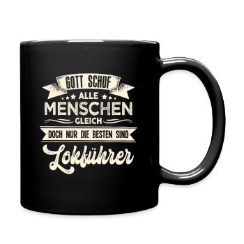Gott schuf Lokführer besser Eisenbahn - Tasse einfarbig - Schwarz - Rechts