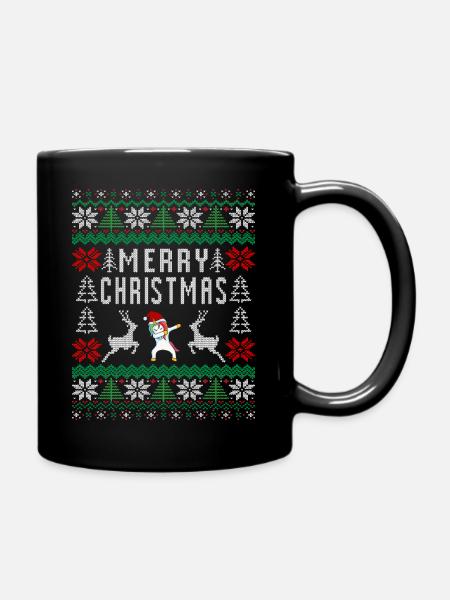 Merrry Christmas Unicorn Christmas Xmas - Full Colour Mug - black