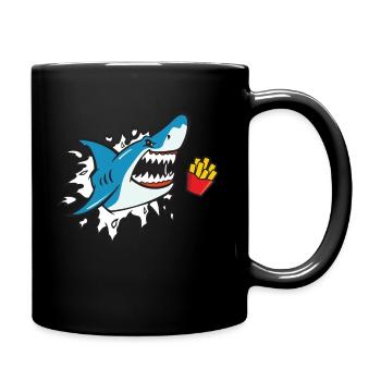 Shark eats fries shark lover frieze lover - Full Colour Mug - black - Right