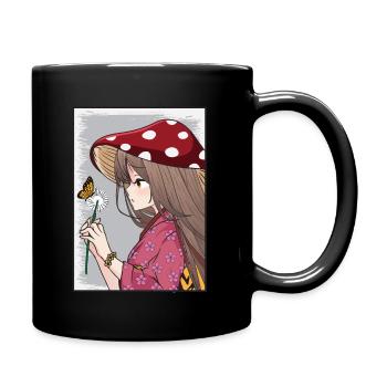 Cottagecore Aesthetic Anime Girl Löwenzahn Blume - Tasse einfarbig - Schwarz - Rechts