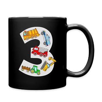 3 years children car vehicles boy 3rd birthday - Full Colour Mug - black - Right