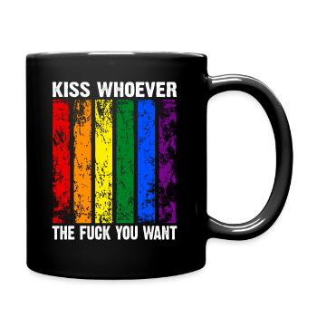 kiss whoever the fuck you want LGBTQIA+ Regenbogen - Tasse einfarbig - Schwarz - Rechts