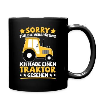 Traktor Trecker Ich habe einen Traktor gesehen - Tasse einfarbig - Schwarz - Rechts
