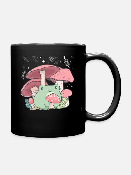Cottagecore Aesthetic Frosch Pilz Umarmung - Tasse einfarbig - Schwarz