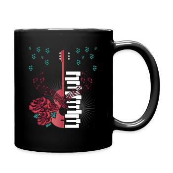 Guitar Musical Notes Piano Keys Red Roses Flower - Full Colour Mug - black - Right