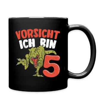 VORSICHT ich bin schon 5 Dinosaurier T Rex Spruch - Tasse einfarbig - Schwarz - Rechts
