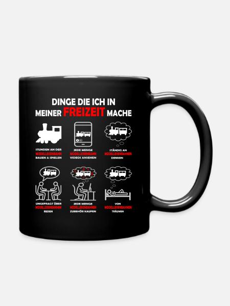 Dinge in meiner Freizeit - Modelleisenbahn Lok - Tasse einfarbig - Schwarz