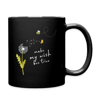 Pusteblume Blumenmotiv Biene Glücksbringer - Tasse einfarbig - Schwarz - Rechts
