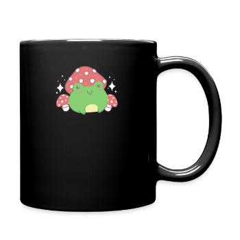 Cottagecore Aesthetic Kawaii Frog Mushroom Hat - Full Colour Mug - black - Right