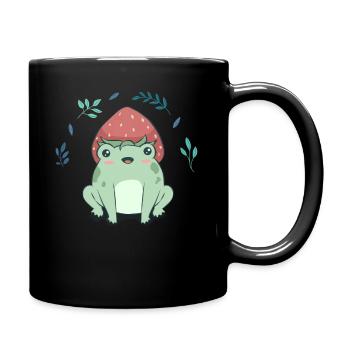 Cottagecore Aesthetic Kawaii Frog Strawberry Hat - Full Colour Mug - black - Right