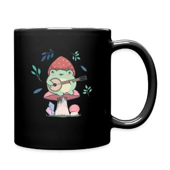 Cottagecore Aesthetic Kawaii Frosch Spielt Banjo - Tasse einfarbig - Schwarz - Rechts