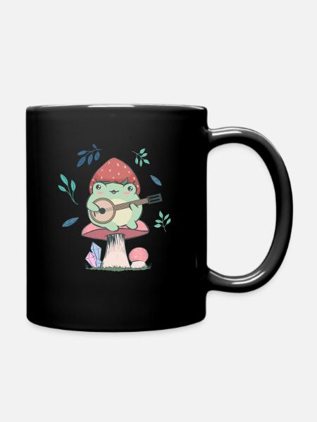 Cottagecore Aesthetic Kawaii grenouille Joue banjo - Mug uni - noir