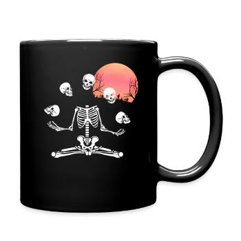 Juggling skeleton with skulls in the full moon - Full Colour Mug - black - Right