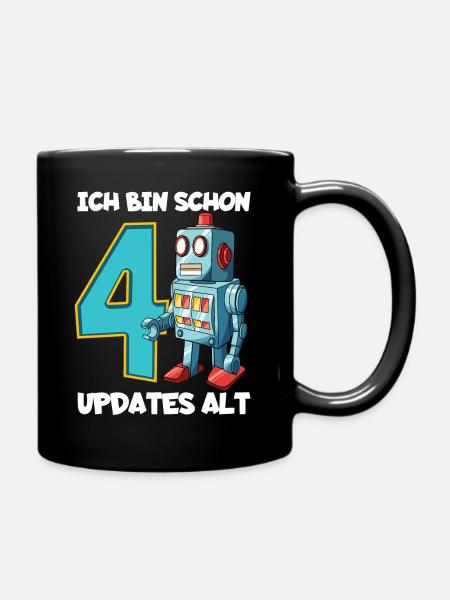 Geburtstagsshirt 4 Jahre Roboter 4. Geburtstag - Tasse einfarbig - Schwarz