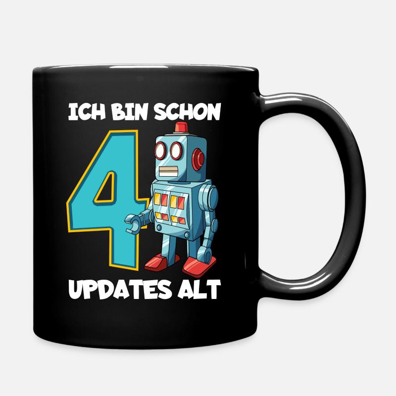 Geburtstagsshirt 4 Jahre Roboter 4. Geburtstag - Tasse einfarbig - Schwarz