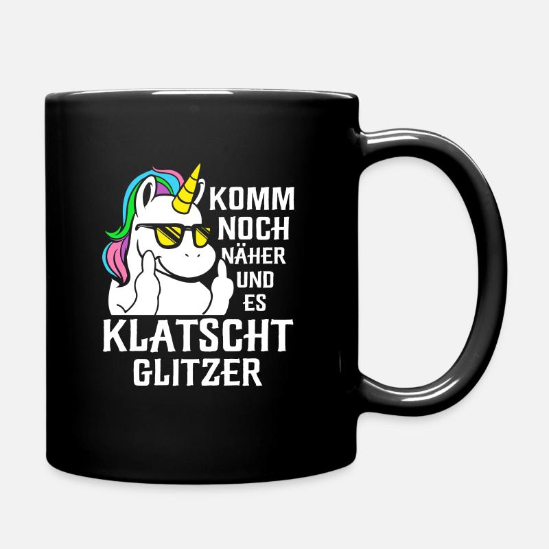 Komm Noch Näher und Es Klatscht Glitzer Einhorn - Tasse einfarbig - Schwarz