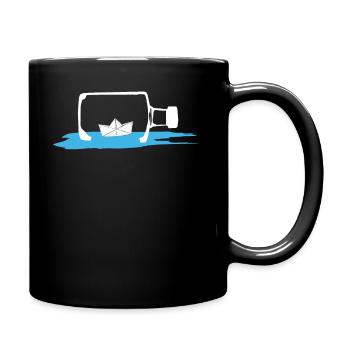 Papierboot Papierschiff Flasche Flaschenpost Meer - Tasse einfarbig - Schwarz - Rechts