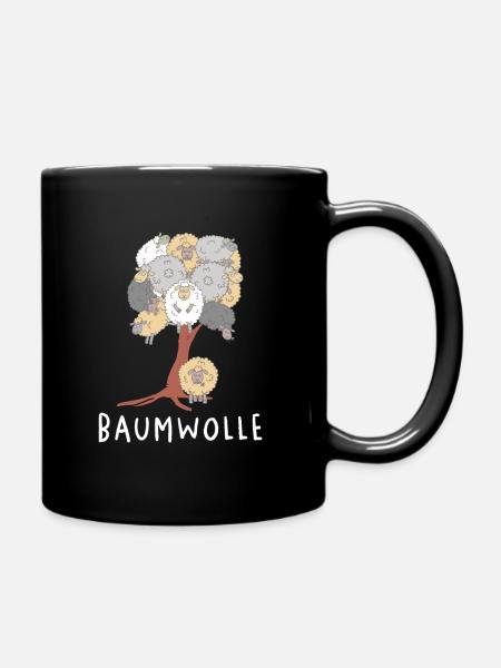 Baumwolle Schafe am Baum Schaf Wortspiel - Tasse einfarbig - Schwarz
