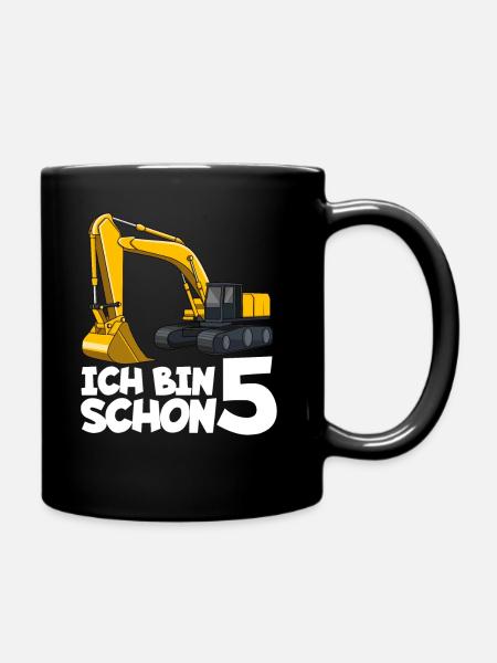 Ich bin schon 5 Bagger Kindergeburtstag - Tasse einfarbig - Schwarz