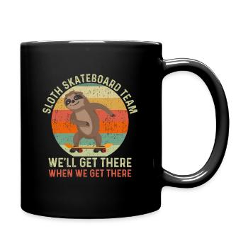 Sloth Skateboard Team, Funny Retro Sloth lover - Full Colour Mug - black - Right