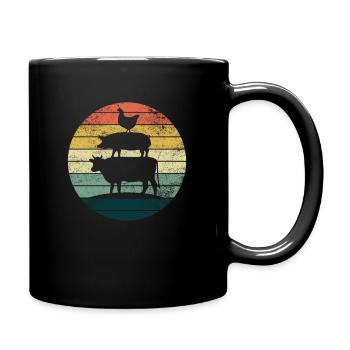 Huhn Schwein Kuh Retro Vintage Sunset Bunt - Tasse einfarbig - Schwarz - Rechts