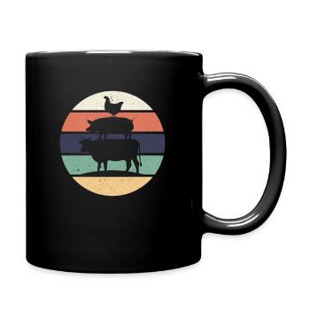 Huhn Schwein Kuh Retro Vintage Sunset Bunt - Tasse einfarbig - Schwarz - Rechts