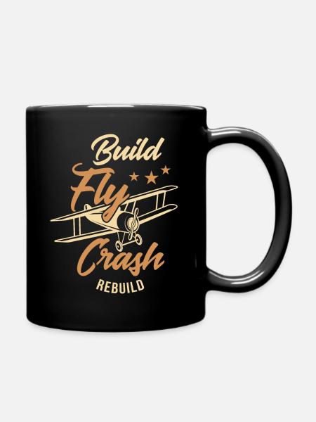 RC Planes Funny Build fly crash rebuild - Full Colour Mug - black