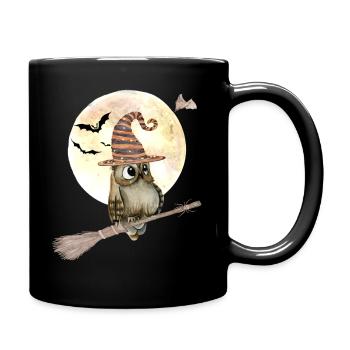 Halloween sorcières hibou avec chapeau de sorcière pleine lune - Mug uni - noir - Droite