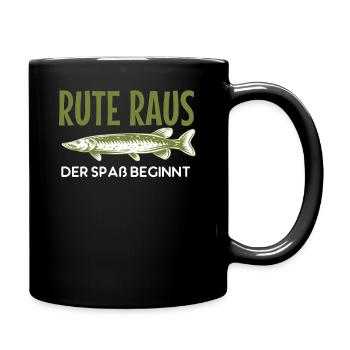 Rute raus der Spass beginnt, Fisch, Angler, Angeln - Tasse einfarbig - Schwarz - Rechts