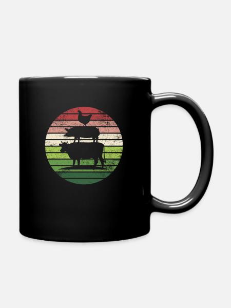 Bauernhof Tiere Kuh Rind Schwein Huhn Hahn Farmer - Tasse einfarbig - Schwarz