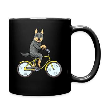Australian Cattle Dog Hund Mit Fahrrad - Tasse einfarbig - Schwarz - Rechts