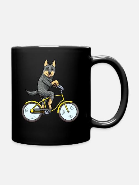 Australian Cattle Dog Hund Mit Fahrrad - Tasse einfarbig - Schwarz