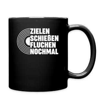 Zielen Schießen Fluchen Nochmal Bogenschießen - Tasse einfarbig - Schwarz - Rechts