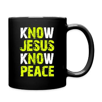 Jesus Christliche Bibel-Vers-Schrift Erkenne Jesus - Tasse einfarbig - Schwarz - Rechts