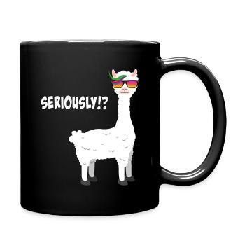 Alpaka, Lama lustiges seriously? Motiv - Tasse einfarbig - Schwarz - Rechts