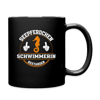 Schwimmabzeichen schwimmen Seepferdchen bestanden - Tasse einfarbig - Schwarz - Rechts